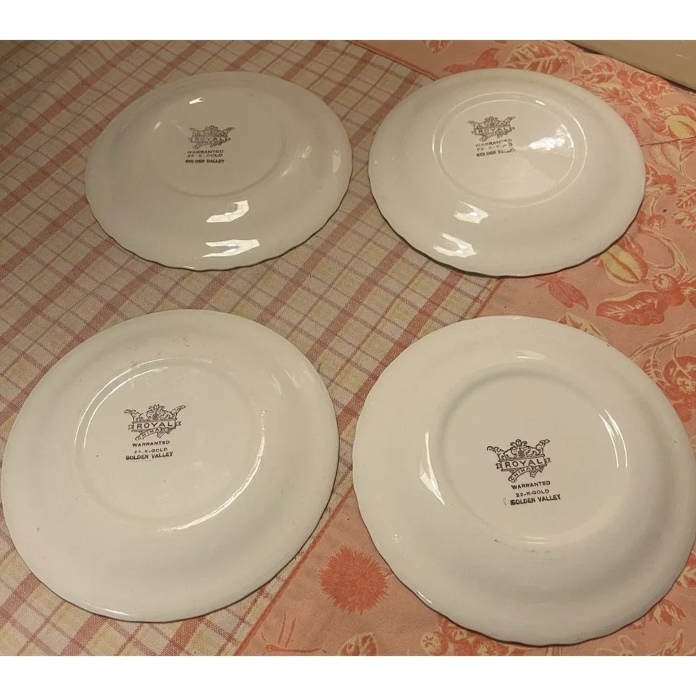 Vtg Royal China‎ 22K Lily Of The Valley Bread & Butter Plates Scalloped Set of 4